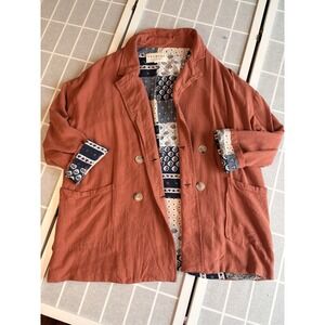 Promesa Linen Mauve Blazer W Quilted Liner Boho Festival Indi Sz M Relaxed Fit